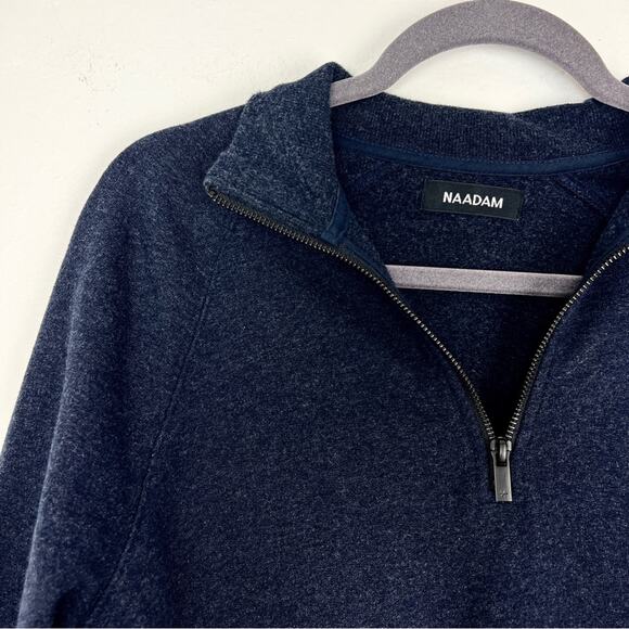 NAADAM | Men’s Fleece Quarter Zip Cotton Cashmere Heather Navy Neutral Comfy S - Picture 3 of 5